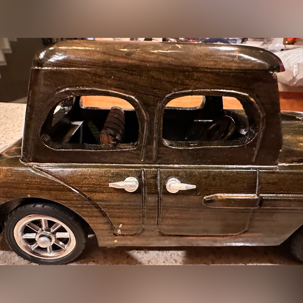 All Wood Car 11”  With Realistic Accessories and Details.Realistic Handles/decor